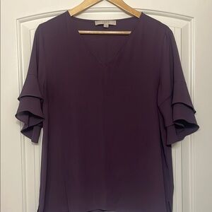 LOFT Women's Purple Ruffle Sleeve Top